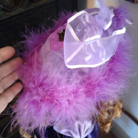 PURPLE Porcelain Doll With Matching Hat And Purse Curly Hair - Picture 3 of 4
